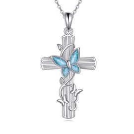 DAYLINLOVE Butterfly Cross Necklace for Women 925 Sterling Silver Cross Necklace Butterfly Jewellery Gift Women, Sterling Silver, No Gemstone
