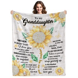 Fiwbnasz Granddaughter Gifts from Grandma & Grandparents, Happy Birthday Gift for Granddaughters, Graduation Gifts for Granddaughter, to My Granddaughters Blanket with Sunflower 50" X 60"