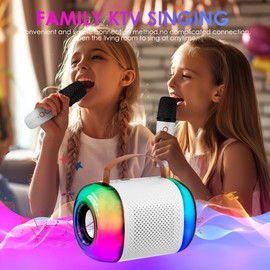 Mini Karaoke Machine for Kids Adults with 2 Wireless Microphones Portable Bluetooth Speaker Toy, Girls Christmas Birthday Gifts for 2 4 5 6 7 8+ Years Old Toddler Teens (White 2 Mic)
