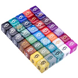 AUSTOR 35 Pieces Dices 6 Sided Polyhedral Dice Set Mixed Color 6 Sides Dice Assortment with a Black Velvet Storage Bag for DND RPG MTG Table Games