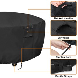 TheElves Fire Pit Cover, Waterproof Round Covers for Outdoor Firepit & Propane Fire Pit Table & Fire Bowl & Fire Ring & Patio Table - 48x24 Inch