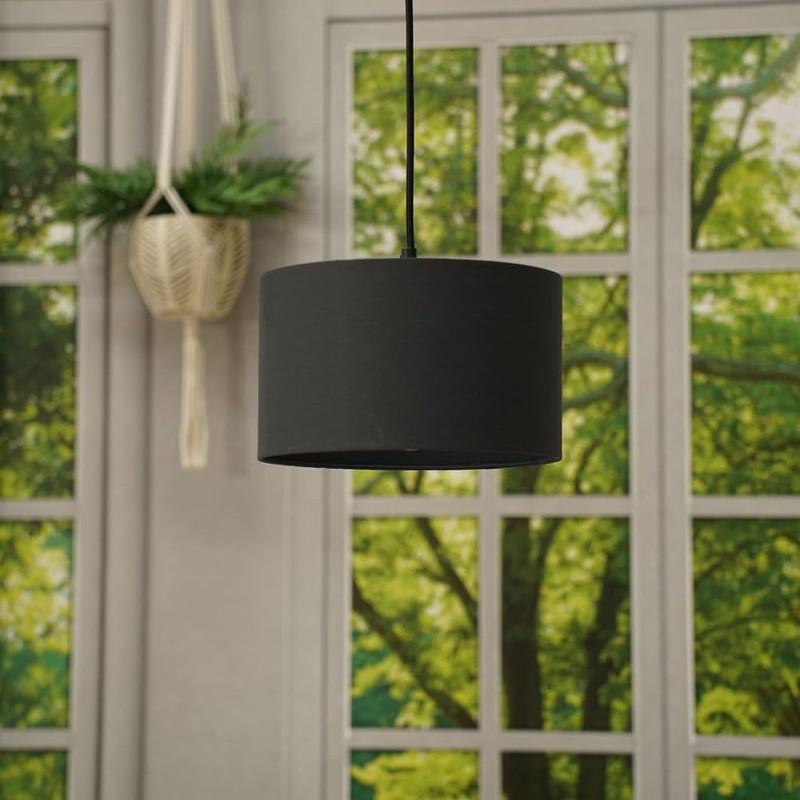 Pair of - Modern Black Fabric Cylinder Ceiling Pendant Lampshade/Table