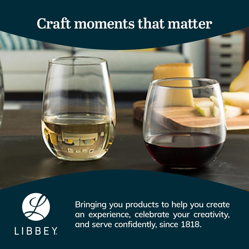 Libbey Stemless Wine Glasses Set of 12, Dishwasher Safe Set