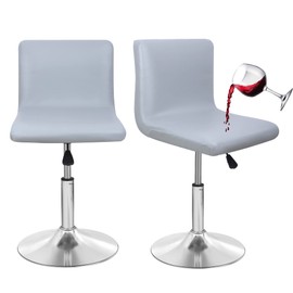 Deisy Dee Waterproof Bar Stool Chair Covers, PU Leather Barstools Chair Covers, Spandex Slipcover for Short Stool Chairs (Light Grey, 4)