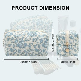 Makeup Bag Travel Cosmetic Bag for Women Girls, Zipper Make Up Pouch, Floral Flowers Toiletry Organizer Makeup, Portable Storage Cosmetic Travel Cloth Bag (Blue Floral)