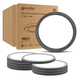NOVELUX ETL Certified 7 inch Small LED Flush Mount Ceiling Light Dimmable,5000K Daylight Ultra Slim Round Flat Panel Ceiling Light Fixture,Modern Ceiling Lamp for Closet,Kitchen,Bathroom 8 Pack(Black)