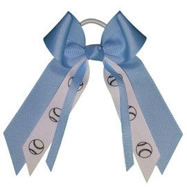 Softball Small Hair Bow, Made in the USA, white pony band, many colors, (Light Blue)