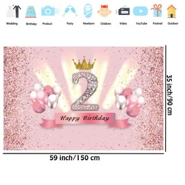2nd Birthday Decorations Happy 2nd Birthday Backdrop for Girls Birthday Party Background Glitter Rosegold Party Banner with Crown Element Kids Photo Studio Props 2 Years Old Birthday Party Supplies