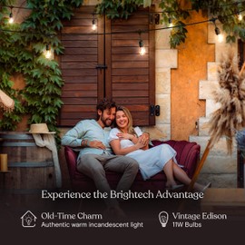 Brightech Ambience Pro Outdoor String Lights - Commercial Grade Waterproof Patio Lights with 24 Ft Dimmable Incandescent Edison Bulbs - Porch String Lights for Patio, Backyard, Outdoors - 11W