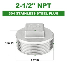 TAISHER 1PCS 304 Stainless Steel Outer Square Thread Socket Pipe Plug Fitting 2-1/2" NPT Male