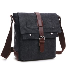 LOSMILE Shoulder Bag, Men's Messenger Bags, Vintage Military Canvas Bag for Work Travel and School.(Black)