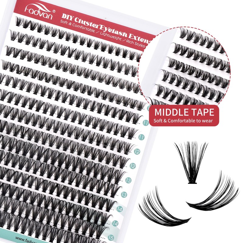 FADVAN Eyelash Extension Cluster 40D Curl D Mix 8-16 mm