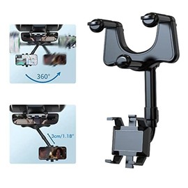 Soporte para Teléfono para Espejo Retrovisor de Coche, Soporte Móvil para Automóvil 360 Giratorio y Retráctil, Soporte Celular Auto Universal Pinza...