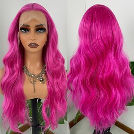 Missyvan Hot Pink Body Wave Lace Front Wigs Synthetic Lace Front Wigs Pre Plucked Middle Part Pink 13×3 Lace Front Wigs for Women Glueless Natural Wave Party or Daily Use