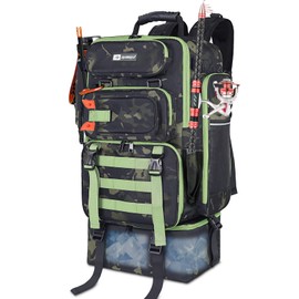 ayamaya Fishing Backpack with Cooler, 45L Tackle Backpack with Rod Holders & Insulated Lunch Bag, Large Outdoor Fishing Bag for 4 Tackle Boxes & Gears