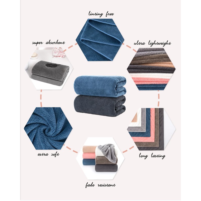 2 Pack Premium Microfiber Bath Towels - Ultra Soft &