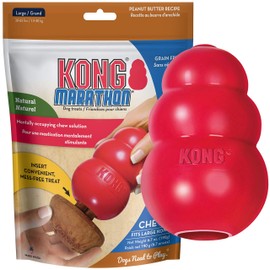 KONG - Classic Durable Dog Toy and Marathon Chew Treat Combo (2 Pieces) - Peanut Butter, Large