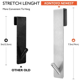 Kontoyo Shower Door Hooks(7.5 Inch),Extended Over Door Hooks for Bathroom Frameless Glass Shower Door,Stainless Steel Towel Hooks,Heavy Duty Rack Hooks for Robe,Towel-4 Pack-Silver