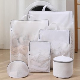 Laundry Bags Set of 6 Thick Honeycomb Mesh Laundry Bags with Handles, White 3D Laundry Net, Laundry Net for Long Lasting Clothes (Heaves Mesh)