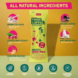 Projo* Power Coffee Collagen Peptides | 100% Organic Arabica Instant Coffee, 12g Protein, Muscle Recovery, Lactose-Free, Digestive Enzymes, 12 packets