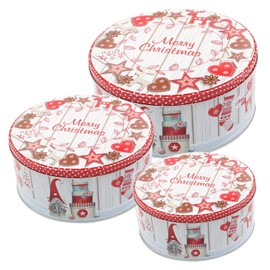 Set of 3 Metal Tins with Christmas Cookie Decorations, Merry Christmas Lettering, Size L/W/H 19 x 19 x 9 cm, 17 x 17 x 7 cm and 14 x 14 x 6.5 cm