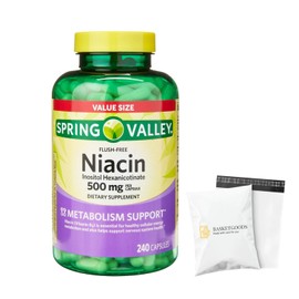 Spring Valley Vitamin B3 Niacin 500mg Flush Free Capsules, Dietary Supplement 240 Pills (Pack of 1) - Set by Basket Goods