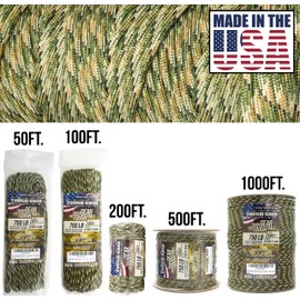 TOUGH-GRID 750 Paracord Rope Nylon Parachute Cord, Made in USA Survival Kit, Outdoor Adventures, Camping, Tactical Gear & Emergency Supplies, Military Type IV Mil-Spec
