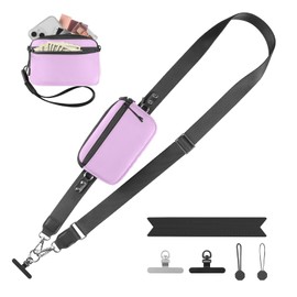 YFWE Clip and Go Strap for Phone with Wallet Crossbody, Adjustable Phone Lanyard with Detachable RFID Wristlet Wallet & Ultra-Thin 360° Rotatable Metal Tabs for All Smartphones (Purple)