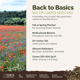 Eden Brothers Back to Basics Flower Mixed Seeds for Planting, 1/4 lb, 120,000+ Seeds with Cornflower Tall Blue, Corn Daisy, Attracts Pollinators, Plant in Spring or Fall, Zones 3, 4, 5, 6, 7, 8, 9, 10