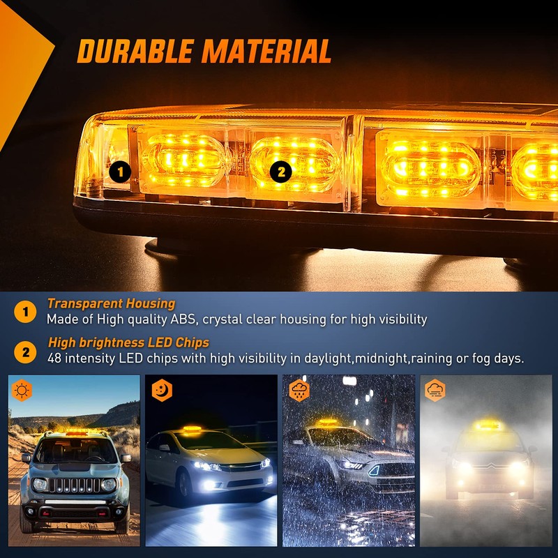 Nilight 12 Inch Roof Top Strobe Lights 48LED Hazard Light
