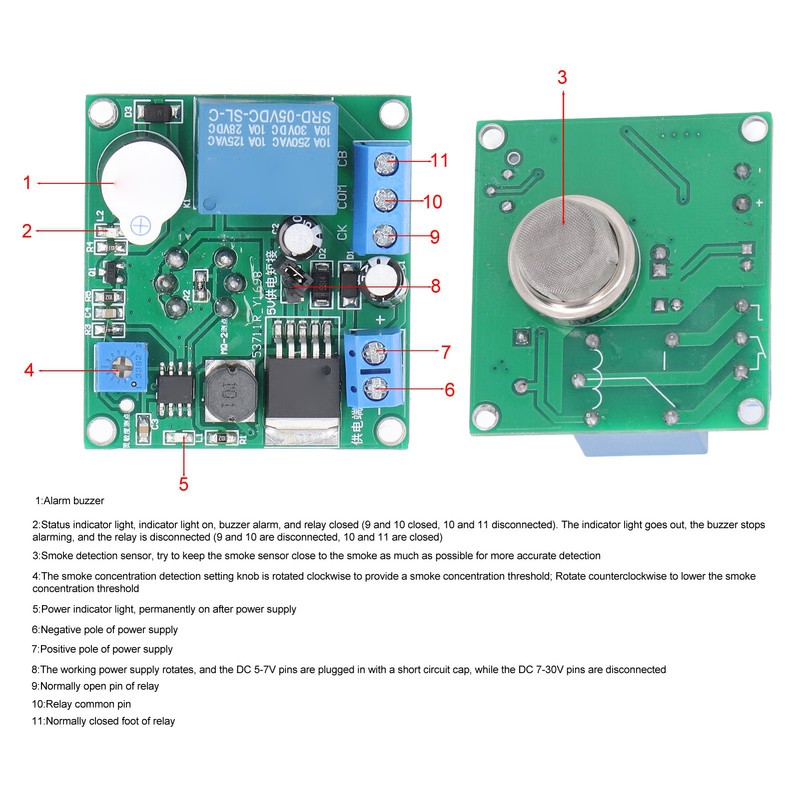 Smoke Sensor Module Switch PVC Light Sound Alarm Smoke Detector