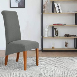 Deisy Dee Stretch XL/Oversized Soft Spandex Extra Large Dining Room Chair Covers for Kitchen Dining，Removable Washable Chair Protectors Slipcovers (Grey, 4)