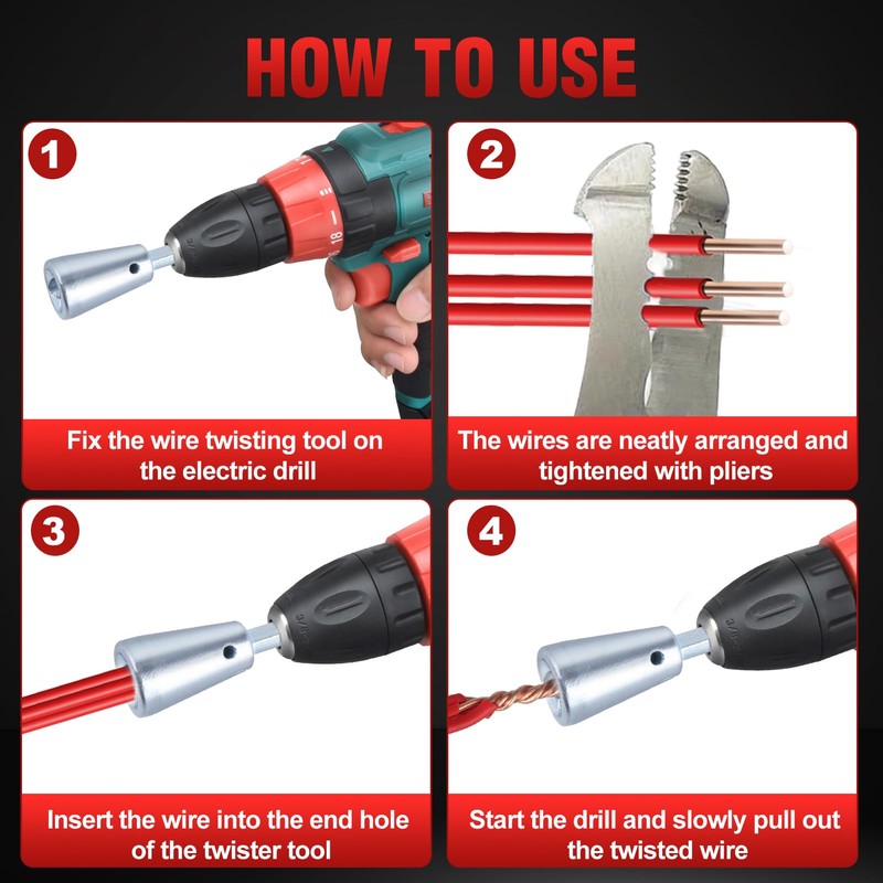 SPEEDWOX 4 Pieces Wire Twister Tool for Drill, Stripping Wire