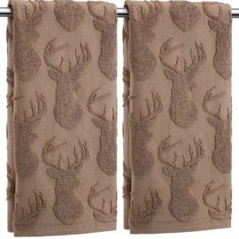 SmoothNovelty 2 Pcs Deer Hand Towels for Bathroom, Rustic Cabin Elk Moose 100% Cotton Absorbent Jacquard Weave Brown Decorative Towels for Bathroom Kitchen Decor Gift, 13.7 x 29.5 Inch