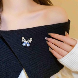 Iaceble Boho Crystal Butterfly Brooches Pin Pearl Shell Resin Butterfly Brooch Pin Hollow Butterfly Wing Brooch Lepel Pin Rhinestone Butterfly Brooch Pin Decorative Collar Safety Pins(Blue Crystal)