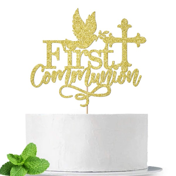 Trelsan Decoración para tartas de primera comunión – Decoración para la primera comunión – Dios bendiga – Decoración para tartas con purpurina para fiesta de comunión