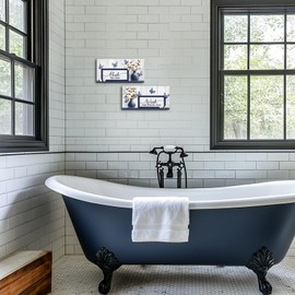 Visual Art Decor Bathroom Pictures Farmhouse Bathroom Quote Signs Toilet Wall Decor, Framed 6x12inchx2 Pieces (Blue)