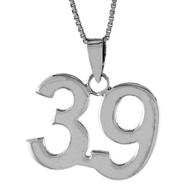 Sterling Silver Number 39 Necklace for Jersey Numbers & Recovery High Polish, 18 inch CRB_050