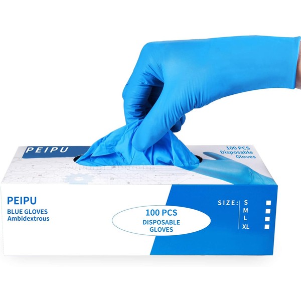 PEIPU Nitrile and Vinyl Blend Material Disposable Gloves, Powder Free, Cleaning Service Gloves, Latex Free, 100 PCS Large