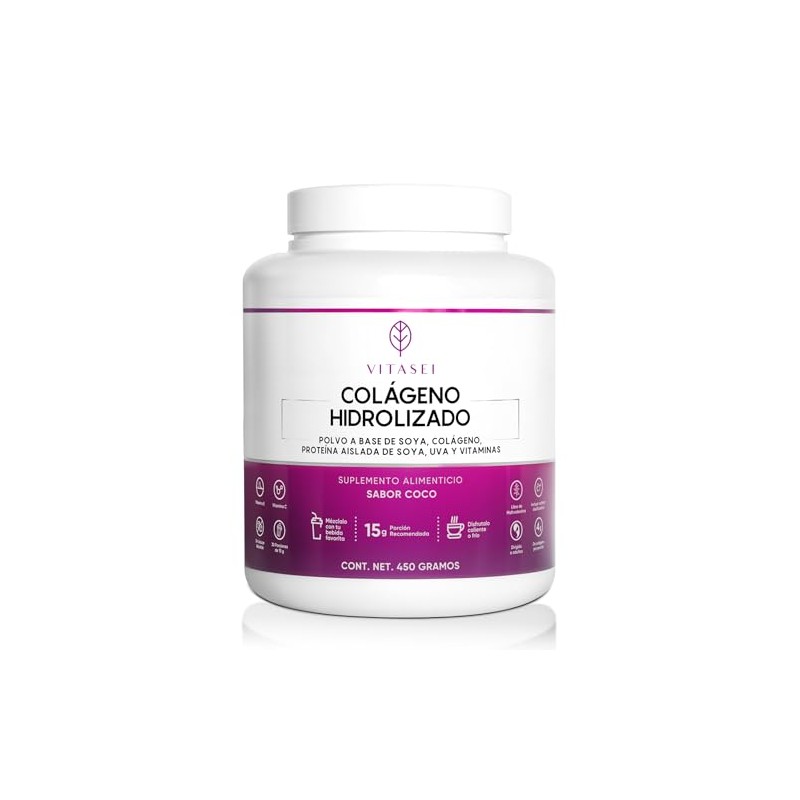 Vitasei Colágeno Hidrolizado Base Soya Sabor Coco Edulcorantes Resveratrol Extracto