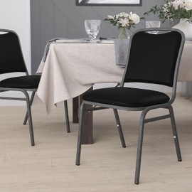 Flash Furniture HERCULES Series Stacking Banquet Chair in Black Vinyl - Silver Vein Frame