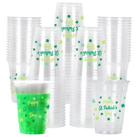 St. Patrick's Day Celebration Pack - 60 Pcs 12oz Irish Themed Plastic Cups with Lucky Shamrock Design, Disposable for Easy Clean-Up, Ideal for Party Supplies & Favors,Irish Party Decorations
