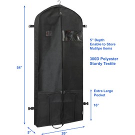 SimpleHousware 54-Inch Heavy Duty Garment Bag w/Pocket for Suits, Tuxedos, Dresses, Coats