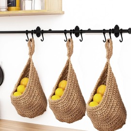 2 Pcs Hanging Vegetable Baskets for Kitchen, Cotton Rope Potato Onion Storage, Boho Produce Hammock, Space Saving Pantry Decor, Breathable Wall Mounted Fruit Organizer