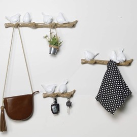 Sweet FanMuLin Resin Decorative Birds On Tree Branch Decor Wall Mounted Coat Rack Art Decor Hanger for Coats/Hats/Keys/Towels/Clothes Storage Hanger (2 Hooks, White)