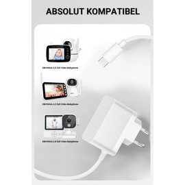 Bouge 5 V Charging Cable Compatible with OBVHNUA Baby Monitor with Camera 3.5 4.3 2.8 Inch 720p HD Video Power Supply White Charger Power Supply