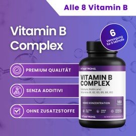 Vitamin B Complex High Dose - 180 Tablets B Vitamins Group with Biotin, B1, B2, B3, B5, Vitamin B6, Vitamin B12 and Folic Acid to Reduce Fatigue and Fatigue