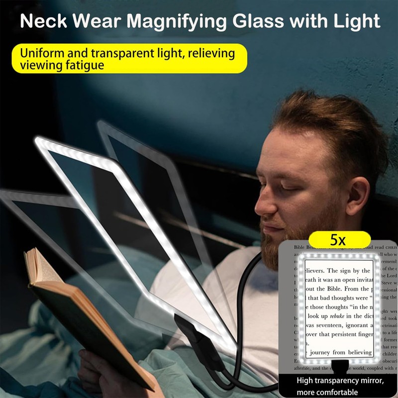 Neck Wear Magnifying Glass with Light, Hands Free Rechargeable LED