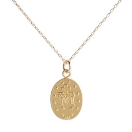 Girl's 14K Gold-Plated Miraculous Medal Charm Necklace with Cross, First Communion, Confirmation, Religious Gift for Girls, 16-18 inch