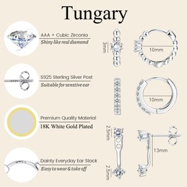 Tungary S925 Sterling Silver Earring Sets for Multiple Piercings Hypoallergenic 14K Gold Earrings for Sensitive Ears Cartilage Earrings for Women Trendy Cute Dainty Earrings Stack Set-Silver Huggie